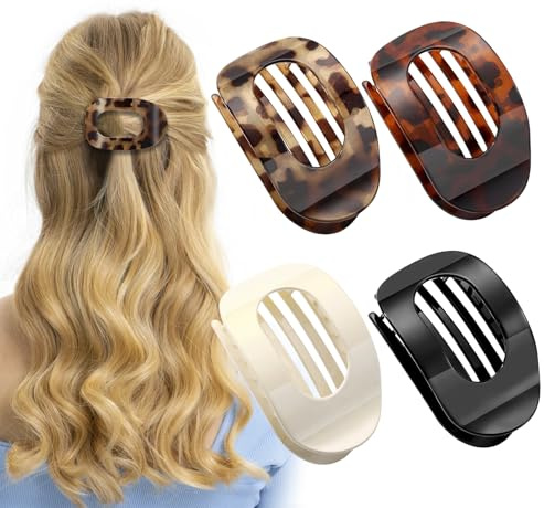 Hnjindong Flat Hair Claw Clips Women for Thick Hair (4 PCS), Curved Design Strong Hold for Women and Girls