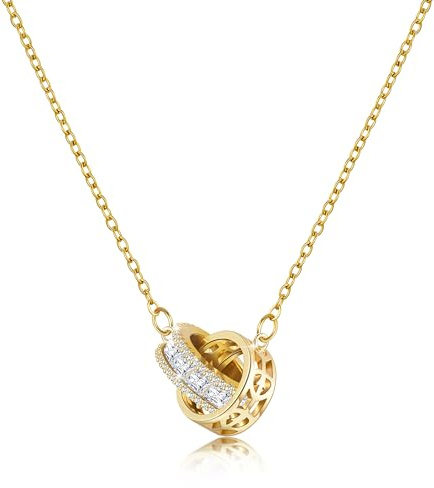 Linawe Edelsteine Anhänger Kette Damen, Statement Halskette Schmuck Set, Edelstahlkette Geburtsstein Kristall Kettenanhänger, Erhältlich in Gold, Roségold und Silber