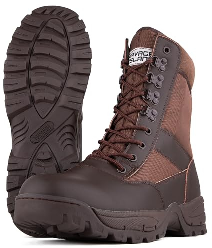 Savage Island Military Tactical Leather Side Zip & Lace Up Combat Boots with Comfortable EVA Midsole - Police, Army Cadet, Motorcycle, Security - Brown, UK 5