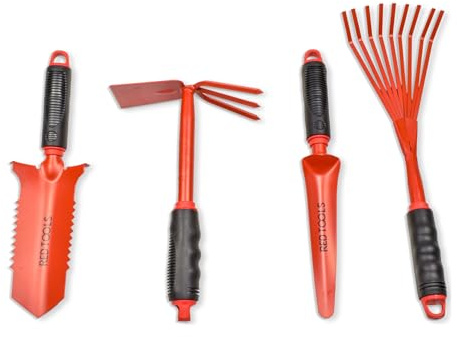 RED TOOLS Gartenwerkzeug Set Rot 4-tlg Edelstahl B-Ware | Rot · 4 Werkzeuge · Edelstahl · Ergonomische Griffe