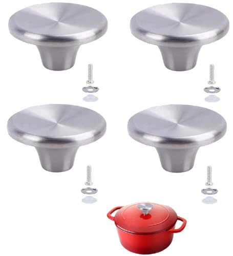 4 PCS Pot Lid Knob, Universal Stainless Steel Replacement Knob Handle Saucepan Slow Cooker Lid Replacement Pan Lids Cover Knobs for Cookware Frying Pan (Silver)