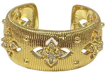 Sumpgle Anillo Italiano Hecho a Mano de Oro Bicolor Cepillado con Diseño Inspirado en la Realeza, Joyería con Acabado Chapado en Oro para Uso Diario, ajustable