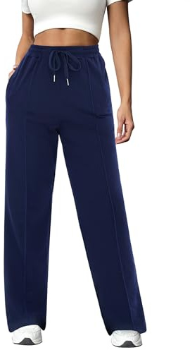 Crewhpo Pantalon de Sport Femme Large Pantalons de Jogging Taille Haute Pantalons Survêtement en Coton Bas de Sportswear Taille Eastique pour Running Fitness Training