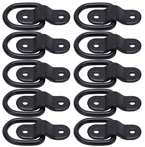Ausla 10 Ensembles Ancres de Fixation Lourdes D-Rings de Montage en Surface pour Remorque Camion VR Fourgon VTT Kayak en Fer Forgé Zingué Capacité de 2400 LB (Black)