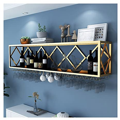 Wandmontierter Schrank mit Getränkehalter und Flaschenregal, multifunktionale Heimdekoration aus Schmiedeeisen (Gold, 100 x 250 x 40 cm)