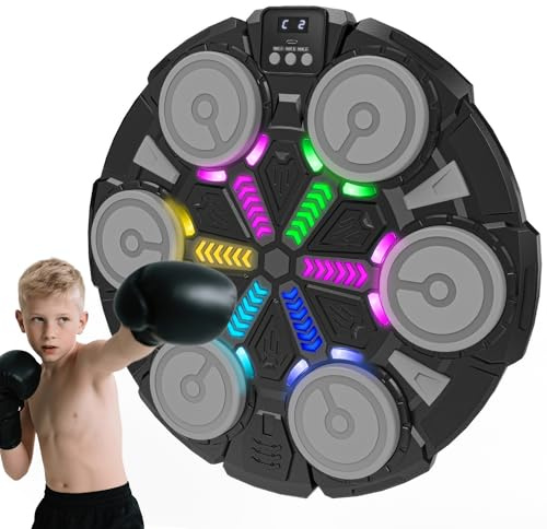 Music Punching Machine for Kids Adults,Bluetooth Wall Mounted Boxing Trainer with Gloves,Rhythm Lights,2 Player Battle Mode,Reaction Training Pad,Home Gym Sport Toys Gifts for Boys Girls Teens 3-12+