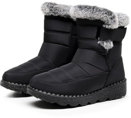 AWZFPC Winter Snow Boots Womens Fur Lined Warm Boots Anti-Slip Walking Ankle Boots Wear-Resistant Outdoor Comfortable Waterproof Ladies Winter Mid-Calf Shoes All_Black Size 6
