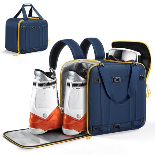 Findway Sac à Chaussures de Ski，55L Housses à Skis avec Compartiment pour Casque,pour Veste, Casque, Lunettes de Protection, Gants
