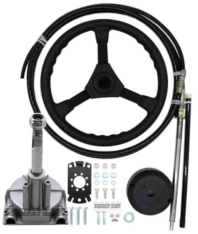 REwNXA Système de Direction de Bateau Hors-Bord avec Rotation à la Turbine Unique et au Volant Marin de 11 Pieds compatibles avec Divers modèles de Bateaux