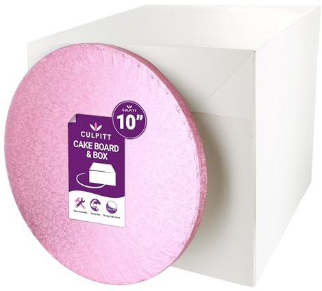 Culpitt Light Pink Board & Tall Box Set | 10 | Tall White Cake Box & Coloured Drum, Box And Colourful Cake Board, Storage & Transport Combo For Decorated & Tiered Cakes
