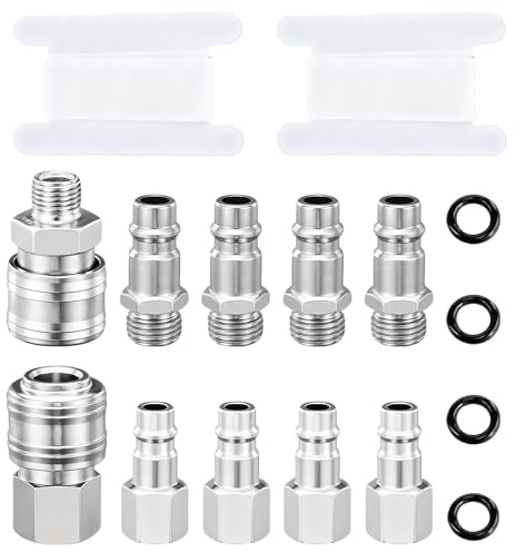 Air Line Connectors, 1/4 Inch Air Hose Connectors, 10 PCS Couplings Connector Plug Kit Air Line Connectors with Oin1/4 Internal Thread and Raw Material Tape for Compressor Tools