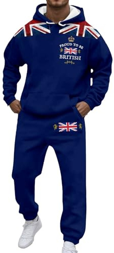 Mens Union Jack Tracksuit Set - Hoodie & Joggers 2 Piece, British Flag Print, Autumn Gym/Workout Outfit for Men UK