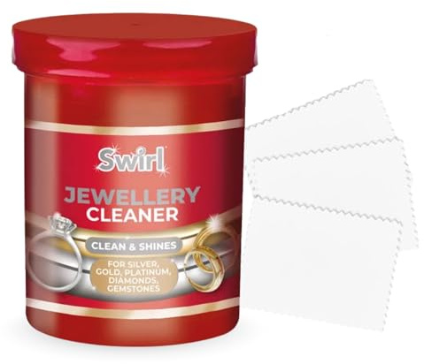 Swirl Jewellery Cleaner 145ml with 3 Professional Cleaning Cloths | Ring & Gold Cleaner | Silver Dip Jewels & Earring Clean | Silver Clean Solution | Complete Jewellery Cleaning Kit