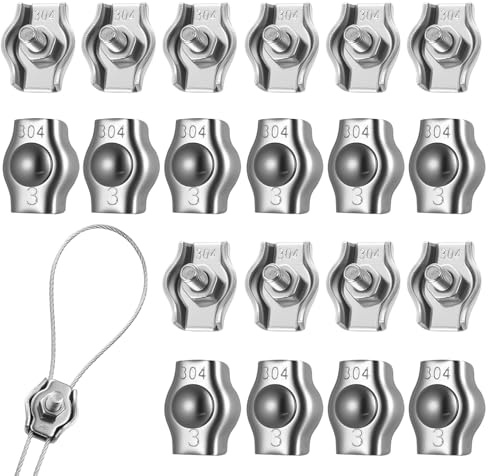 20 Pcs Abrazadera de Cable Abrazadera Cable Acero, M3 Guardacabos, Abrazaderas para Cables de Acero Inoxidable 304 para cables, tensores tendederos, fijación para toldos