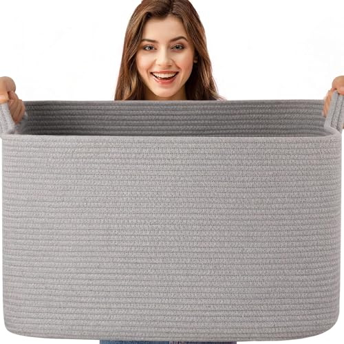 Esteopt 85L Extra Large Storage Baskets with Handles - Heavy Duty Cloth Foldable Organizer Box for Toys, Blankets, Seasonal Clothes - Collapsible Space Saving Design (60*40*35cm) (Light grey)