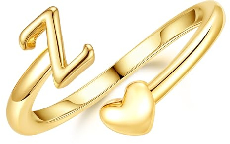 TINGN Anillo de oro para mujer y niña, chapado en oro de 14 quilates, resistente al agua, con letras, apilable, anillo para el pulgar, declaración, regalo para mujeres, novias, niñas, joyas