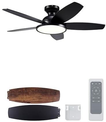 VONLUCE 107 CM Ventilatore da Soffitto con Luce LED a Spettro Completo e Telecomando, 3CCT, Motore DC Reversibile Silenzioso a 6 Velocità Ventilatore da Soffitto Basso per Camera da Letto Soggiorno