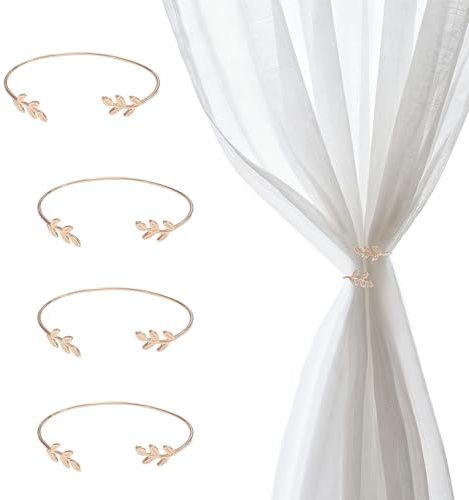 4 Stück Roségold Blatt Vorhang Raffhalter | Stilvolle Vorhanghalter mit Blattdesign für Gardinen Dekoration