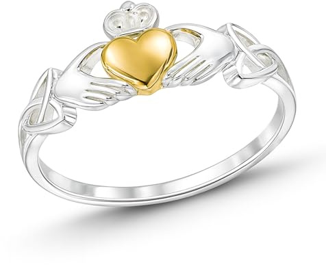 AeraVida Celtic Claddagh Love Heart Rose Gold or Gold Plated Silver Ring | Delicate Wedding Rings For Women | TComfort Fit Silver Rings for Women | Promise Ring | Sterling Silver Rings (Gold-Silver, 8)