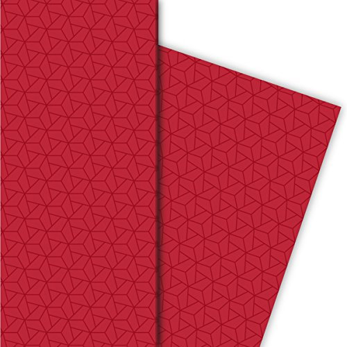 Kartenkaufrausch Modernes Sternen Geschenkpapier Set mit grafischem Mosaik auch als Weihnachtspapier, rot, für tolle Geschenk Verpackung, Designpapier, scrapbooking, 4 Bogen, 32 x 48cm