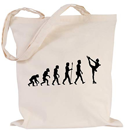 JUNIWORDS Jutebeutel - Wähle ein Motiv & Farbe - Evolution Eiskunstlauf (Beutel: Natur, Motiv: Schwarz)