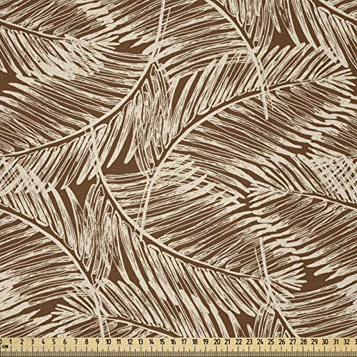 ABAKUHAUS Urwald Stoff als Meterware, Skizzenhafte Palmblätter, Microfaser Stoff für Dekoratives Basteln, 1M (230x100cm), Hellbraun und Beige
