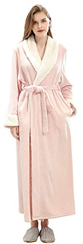 PUTUO Longue Peignoir Femme Robe de Chambre Chaud Hiver Flanelle Peignoir de Bain, Rose, M