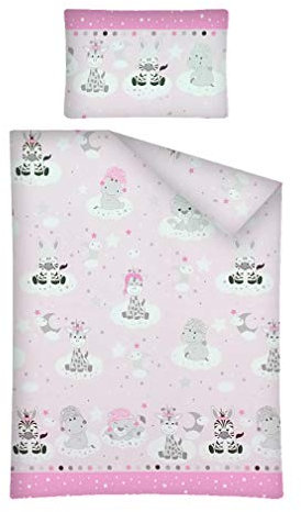 Soft Dream Kinderbettwäsche Babybettwäsche 100x135 40x60 Verschiedenen Motiven mit Tiere für Mädchen und Jungen (100 x 135 cm, Tiere 2 (Rosa)