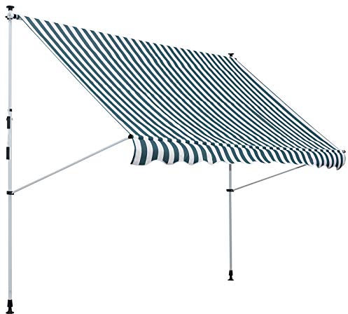 Outsunny Klemmmarkise mit Handkurbel höhenverstellbar Gelenkarmmarkise schmutzabweisend, witterungsbeständig Balkonmarkise 150cm breit Terrassenmarkise für Terrasse Balkon Veranda Grün+Weiß