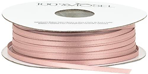 100 % Mosel satinband, i blush rosé (3 mm x 100 m), matt glänsande presentband, ädelt band för dekoration och pyssel, för att packa in speciella gåvor, för bröllop, dop och mycket mer.
