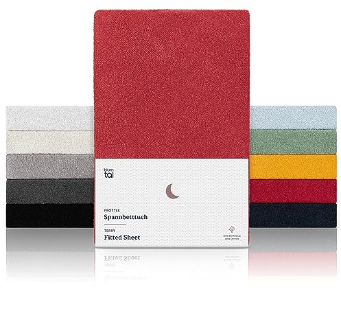Blumtal® Frottee Spannbettlaken 140x200x27cm - Oeko-TEX zertifiziertes Spannbetttuch 140x200x27cm - Frottee-Spannbettlaken bis 27cm Matratzenhöhe - Rot
