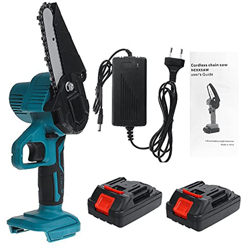 GJXJY Mini Chainsaw, Cordless Rechargeable Power 4-Inch Chain Saw One-Handed with 2Pcs Batteries for Tree Branch Wood Cutting