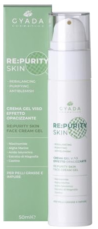 GYADA COSMETICS, Re:Purityskin Gesichtscreme, Mattierende Wirkung, leichte feuchtigkeitsspendende Flüssigkeit, für fettige, unreine, gemischte Haut, Aknische, Grundierung, mit Hyaluronsäure, 50 ml