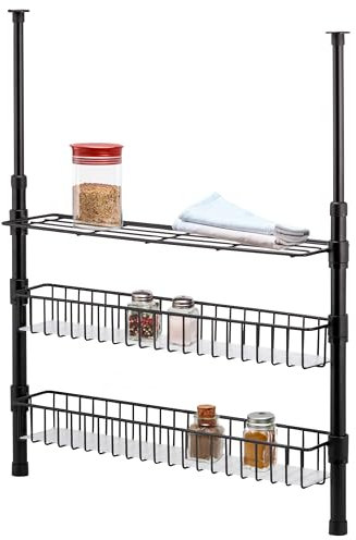 bremermann Teleskop-Gewürzregal, Teleskopregal, 2 Körbe, 1 Regal (Schwarz)
