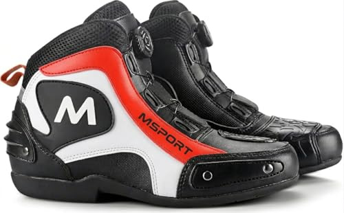 Msport Motorradstiefel Antirutsch und Atmungsaktiv – Schuhe für Motorradfahrer, Komfort und Sicherheit bei jedem Wetter - Rot 42 EU