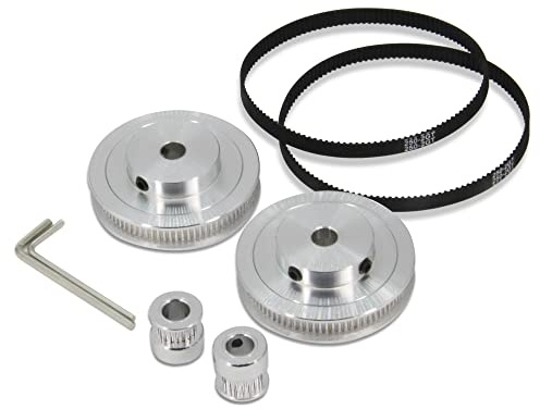 Zeberoxyz 2 Stück Set GT2 Synchronrad 20&80 Zähne 8mm Bohrung Aluminium Zahnriemenscheibe mit 2 Stück Länge 250mm Breite 6mm Riemen (20-80T-8B-6)