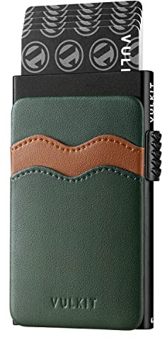 VULKIT Kreditkartenetui Minimalistische Slim Pop Up Geldbörse mit Lederschlitzen RFID-Blockierung für Männer und Frauen Hält 7 Karten und Notizen, Grün, Einheitsgröße, Minimalistisch