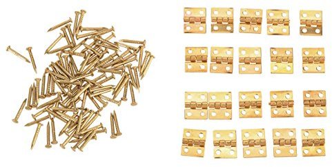 20Pcs Brass Hinges Mini Hinge 1cm*0.8cm for Small Furniture Jewelry Box Decorative Bag with 80 Screws