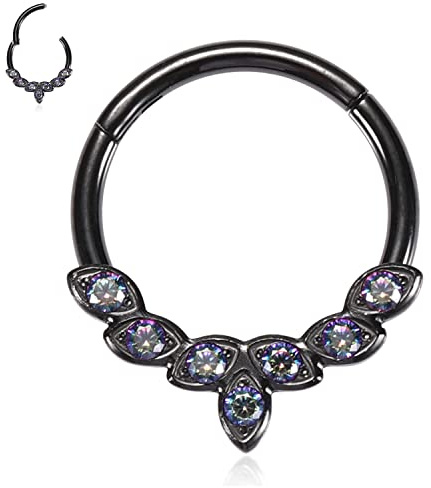 16G Daith Ohrringe Schwarz Septum Clicker Ring 316L Chirurgenstahl Conch Piercing Nasenring Hoop mit CZ Higned Segment Nahtloser Clicker Ring Rook Tragus Helix Piercing Schmuck Creolen Ohrring 10mm