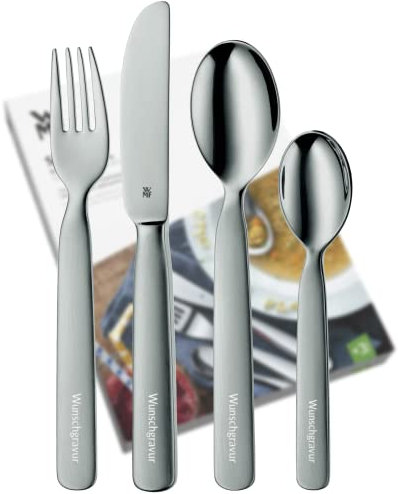 WMF Kinderbesteck mit Gravur 4-teilig First Lyric Taufe - Kinderbsteck ab 4 Jahre individuellen Wunschgravur - Taufgeschenke Jungen