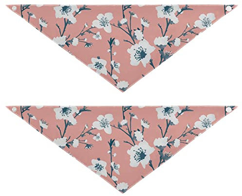 2 Stück Hundehalstücher Haustier Bandana Schal Druckknopf Dreieck Lätzchen Halstuch Set Haustier Urlaub Zubehör Dekor für kleine bis große Welpen Hunde Katzen kleine Frühlingsblumen Blumen