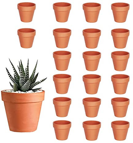 HDKAJL 20 Pezzi Terracotta Pot, Pentole per Piante di Argilla, Mini Vaso Terracotta con Foro di Scarico, Fioriera in Ceramica per Piante Succulente di Cactus per Interni/Esterni (3,5x3 cm)