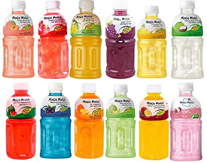 Mogu Mogu Varied Flavored Drinks Bottle (Any Random 5) - Nata De Coco Juice - Jelly Texture - Refreshing Taste - Fun Drinking During Hot Summers Or Take Them on Trip & Picnics