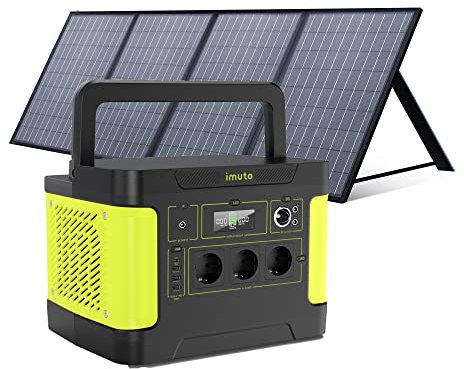 imuto Solargenerator 𝟏𝟓𝟑𝟏𝐖𝐡, Tragbare Powerstation 1200W (Spitze 2200 W) mit 1 * 100 W Solarpanel, Stromspeicher 11 Anschlüsse mit reinem Sinuswellen-AC-Ausgang, für Home Backup/RV/Camping/CPAP