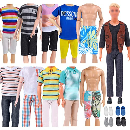 18 Stück Kleidung und Zubehör für 12 Zoll Puppen, Puppenkleidung 6 Freizeitbekleidung Kleidung 2 Badehose 4 Paar Schuhe für 12 Zoll Jungen Puppen