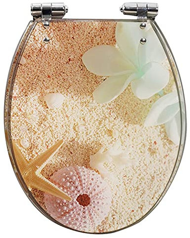 Dawafit Ovaler Toilettensitz Mit Soft-Close- Und Schnellverschluss-Scharnieren, Umweltfreundlicher Badezimmer-Wc-Sitz Aus Kunstharz, Eine Vielzahl Von Exquisiten Mustern (Beach)/Flowers And Beach