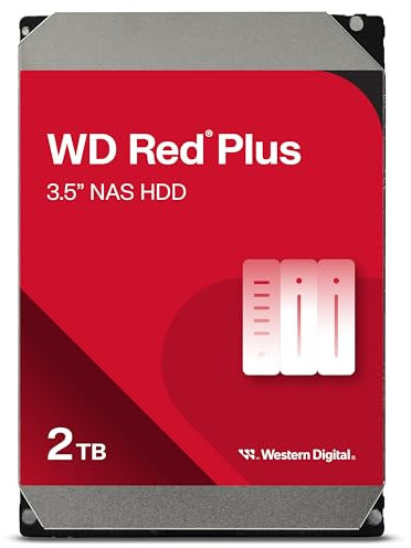 WD Red Plus 2TB NAS Hard Disk Interno 3,5 - 5400 RPM, SATA 6Gb/s, CMR, Cache da 64MB