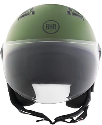 BHR Casco Demi-Jet 834 FLOW - Casco Scooter Estivo Omologato ECE 22.06 con 16 Fori di Aerazione - Visiera Antigraffio e Sgancio Micrometrico, Verde Opaco, L
