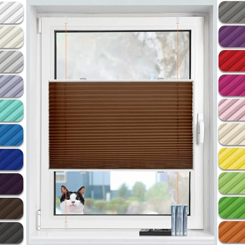 Plissee Klemmfix ohne Bohren 25 x 50 cm Blickdicht Sichtschutz Sonnenschutz Jalousien Fenster für innen, Inkl Aller Montage-Teile, für Wohnzimmer Fenster&Tür, Braun