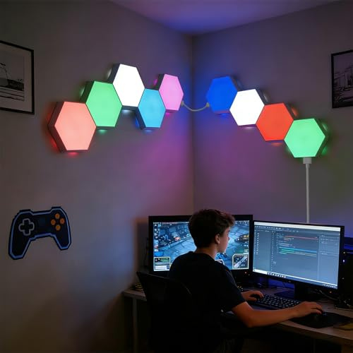 Tehoi Sechseckige sensorische LED-Lichter, Touch- und Fernbedienung, 13 Farben, 9 Stück, steigern Sie die Wandatmosphäre mit diesen stilvollen sechseckigen Paneelen – ideal für sensorische Zimmer